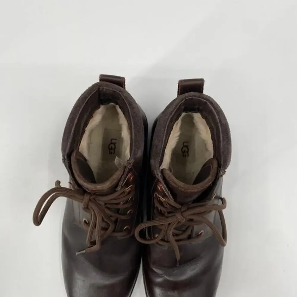 Ugg brown‎ leather sherpa lined mens lace up boots
